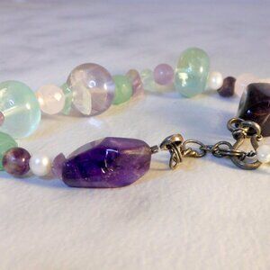 Vintage Sterling Silver Semi-Precious Stone Bracelet ,  8- 9 inch